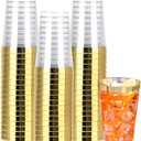 I00000 50 Pack 14 oz Gold Plastic Cups, Gold Disposable Cups Tumblers, Disposable Plastic Wine Glasses Cocktail Glasses Perfect for Wedding & Parties