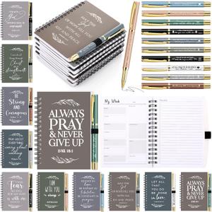 Spakon 10 Sets Mother's Day Church Bulk Gifts Christian Religious Pentecost Women's Ministry Journal Notepad Spiral Planner Notebook Bible Verse Pen for Sunday School Teacher Graduation (Dark Color)