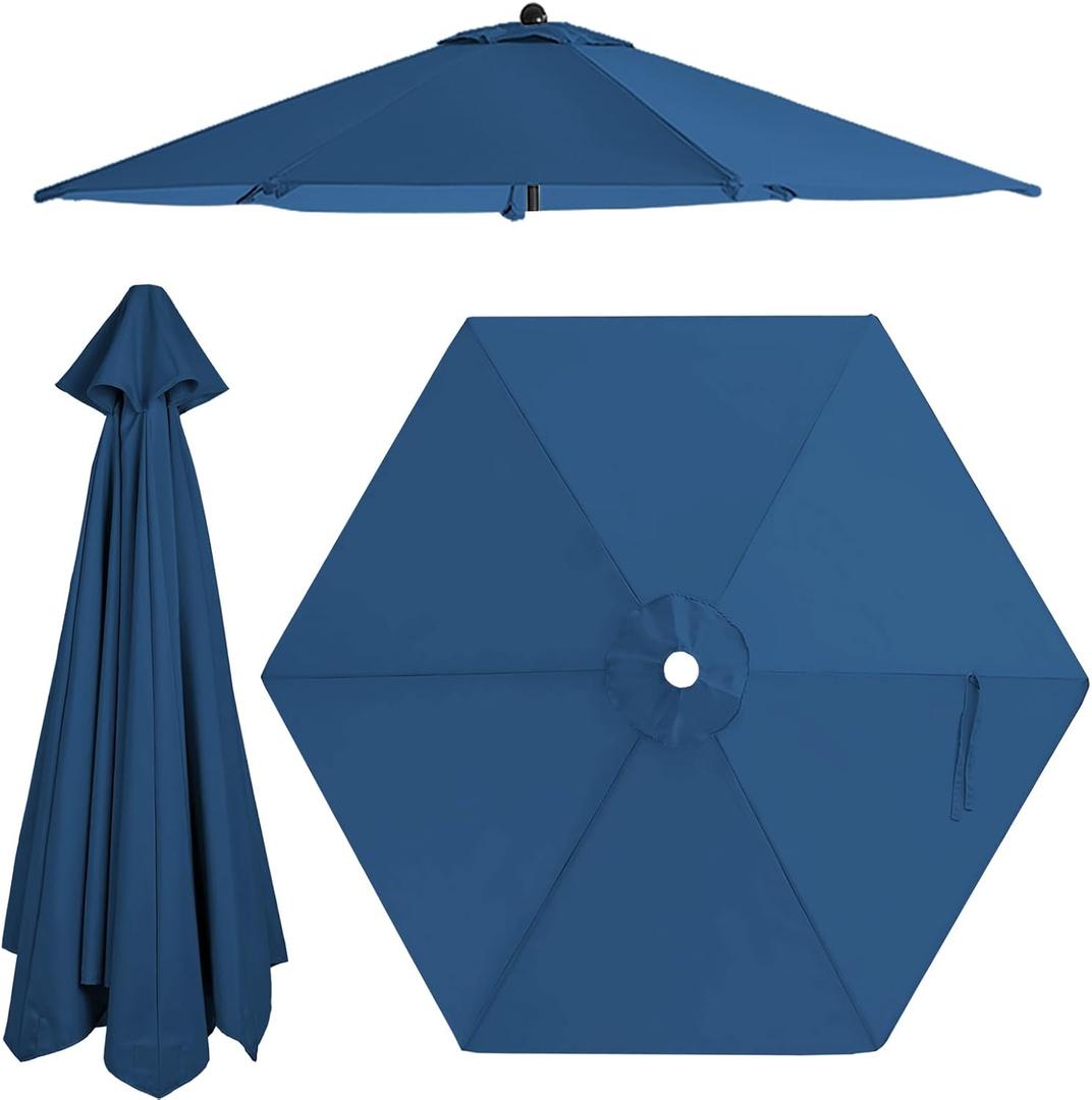 Jorohiker 7.5ft Patio Umbrella Replacement Canopy for 6 Ribs,Gray Navy