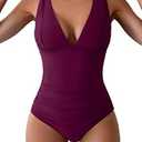 Eomenie One Piece Swimsuit for Women Tummy Control Plunge V Neck Bathing Suit Slimming Wide Straps Swimwear Burgundy
 (Small)