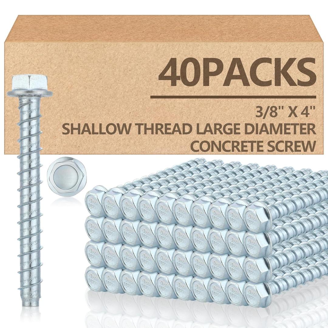 Tandefio 40 Pack 3/8" x 4" Concrete Screw Anchor Galvanized Large Diameter Heavy Duty Plated Concrete Anchors for Masonry Brick Anchoring Block Decking Framing Hex Drive
