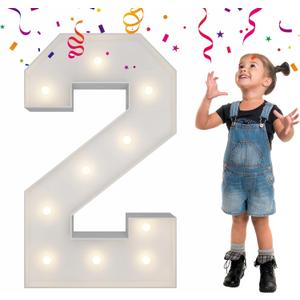 3FT Light Up Numbers Letters, Mosaic Numbers for Balloons, Giant Mosaic Balloon Number 2 for 2 Year Old, 20th 21st Birthday Party Decorations, Class of 2026 Graduation Decor