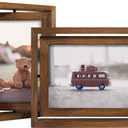 Egofine 2 Pack 5x7 Rotating Floating Picture Frames,Double-Sided Display with HD Glass Front Wooden Distressed Frame for Vertical or Horizontal Tabletop Display, Carbonization