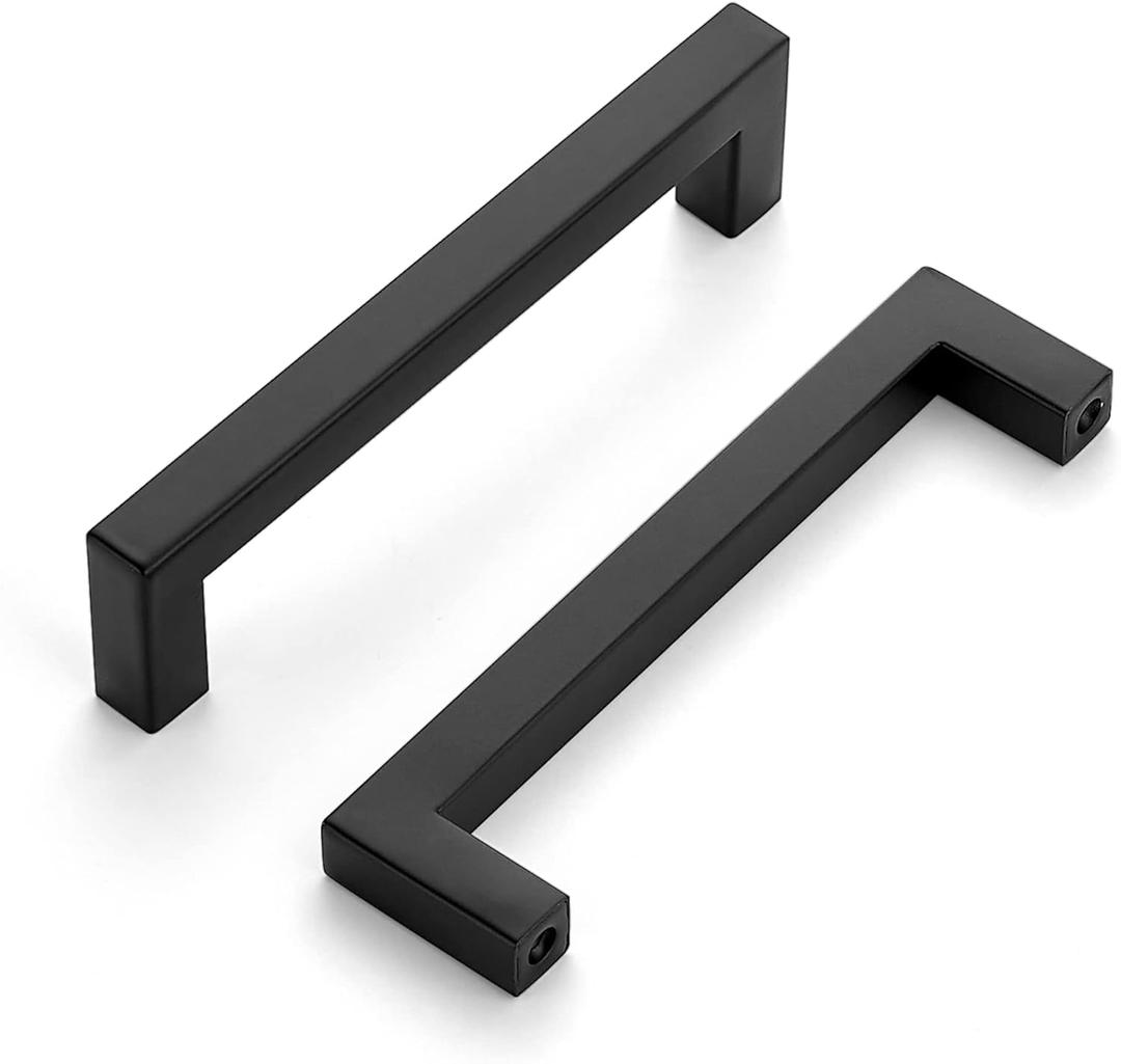 Ravinte 50 Pack Square Cabinets Cupboard Handles Matte Black Drawer Pulls Stainless Steel Kitchen Cabinet Hardware Drawer Handles 5 inch Hole Center