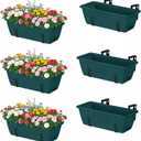 6 Pack Deck Railing Planter Boxes Outdoor Fence Planters with Drainage Holes, 17 Window Boxes Planters with Adjustable Metal Brackets for Garden, Balcony, Patio, Green