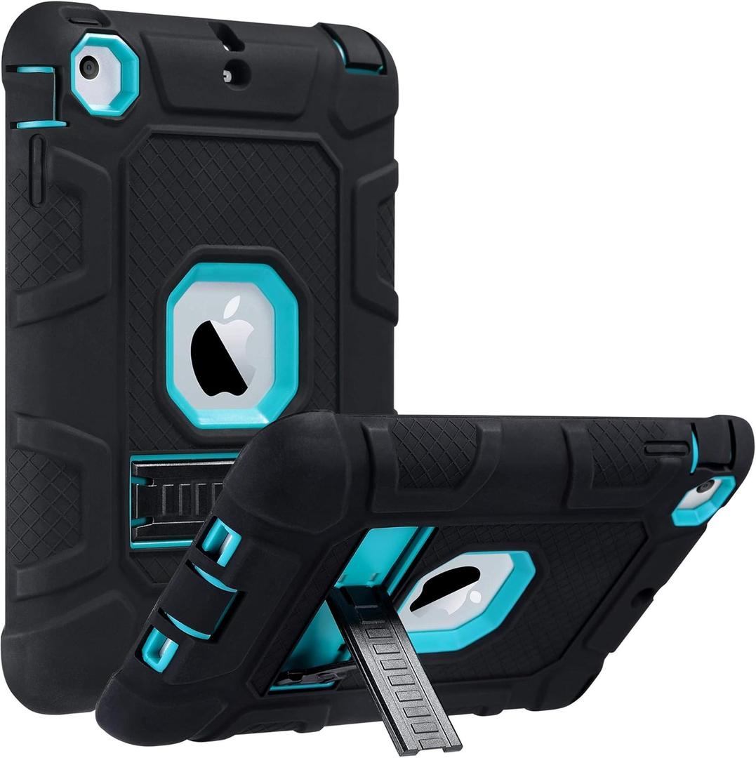 ULAK Case for iPad mini 1 2 3, Three Layer Heavy Duty Shockproof Protective Case with Kickstand for iPad mini 2 Case 1st 2nd 3rd Generation (Aqua Blue/Black)