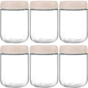 NETANY 6-pack 16oz Glass jars with Airtight Lids, Overnight Oats Containers with Lids, Wide mouth Mason Salad jars, Glass Food Storage Containers for Snacks Yogurt Spice Sugar-Beige