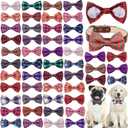 Reginary 50 Pieces Dog Bow Ties Pet Collar Bow Puppy Collar Attachment with Rubber Bands for Small Medium Cat Pet Grooming Charms Accessories Wedding Birthday Occasion(Plaid Style)