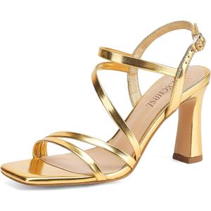 Strappy Heels for Women 3 Inch Chunky Block High Heels Square Open Toe Ankle Strap Dress Sandals for Wedding Prom Party Bridesmaid