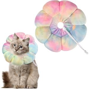 Flower Cat Cone, Uadonile Adjustable Cat Cone Collar, Soft Dog Elizabethan Collar Recovery E Collar After Surgery, Recovery E-Collar for Kittens/Puppies and Cats Recovery(Tie-dye Pink Blue, M)