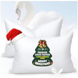 zibroges Goose Feather Pillows Queen Size Pack of 2 - Hotel Down Bed Pillow for Sleeping, Soft 600 Thread Count Cotton Cover, Fluffy Support Surround Fill Polyester for Side, Stomach, Back Sleepers, 18inx28in