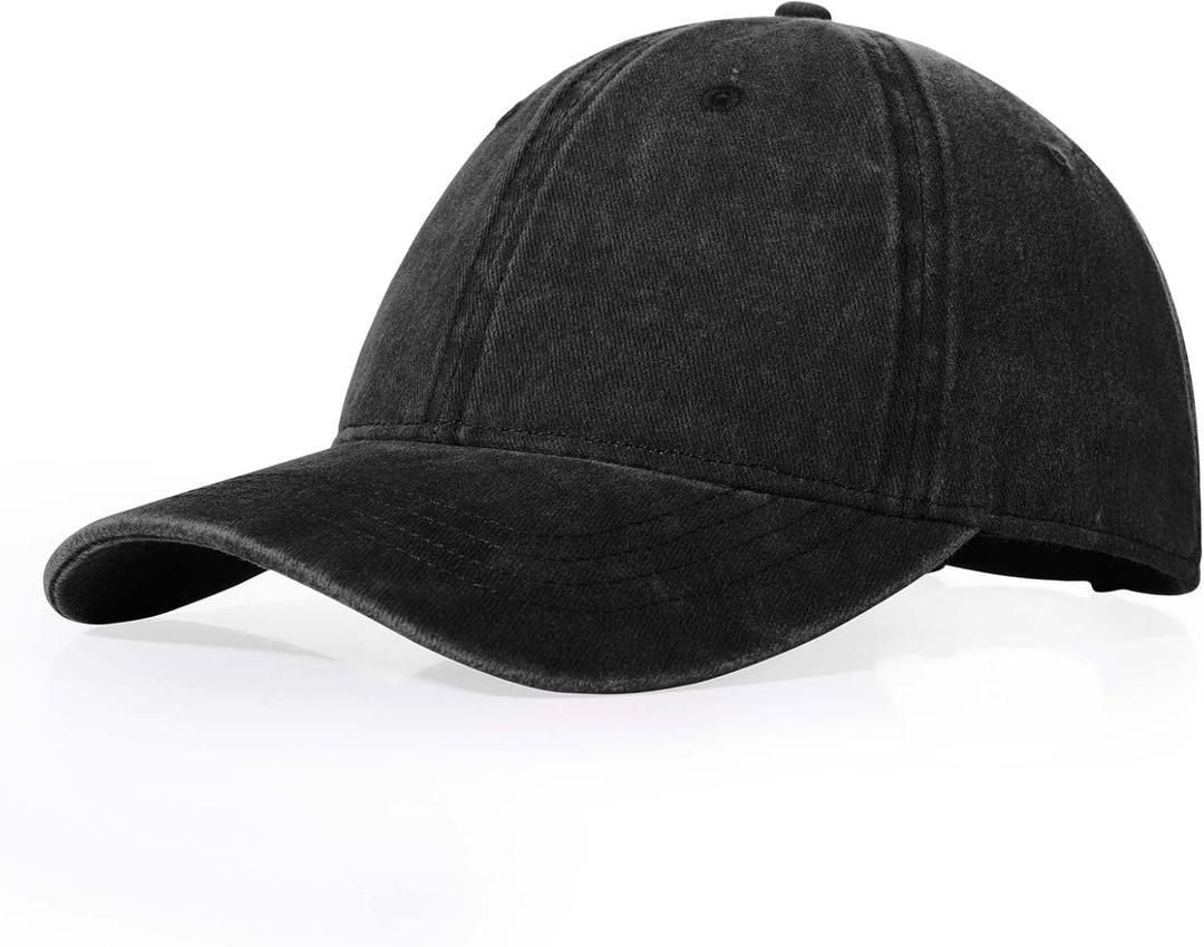 XXL Hats for Men Big Head, Large Baseball Cap for Women, Oversized Trucker Hat Low Crown Hat Washed Plain Denim Dad Hat (Black)