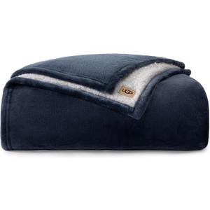 UGG Nita Twin/Twin XL Blanket Fleece Fluffy Reversible Soft Fuzzy Bedding Cozy Big Plush Warm Oversized Blanket Machine Washable Bedroom Decor for Dorm or Bed, 60-inch x 90-inch, Navy Blue