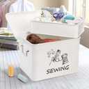 ZOOFOX Sewing Box with Removable Tray, Metal Sewing Box Organizer with Side Handles, Large White Farmhouse Sewing Basket for Sewing Supplies, Beads and Jewelry Making, Christmas Gifts