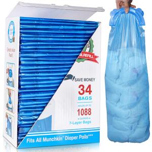 Diaper Pail Refill Bags, 1088 Counts, 34 Bags, Fully Compatible with Arm&Hammer Disposal System