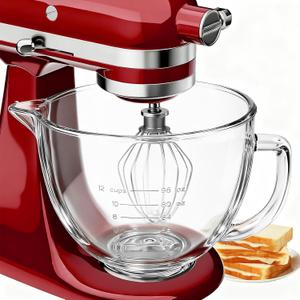 Double-layer Thickened Glass Mixer Bowl For Kitchenaid Tilt-Head Stand Mixers 4.5-5 Quart, 5Qt Mixing Bowl Replacement For Kitchenaid with Measurement Markings & Handle