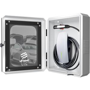 Outdoor EV Charger Enclosure Wall Box with Lock, Tesla & Chargepiont Charger Lock Box with Holder | Weatherproof, Visible, Easy to Install, White