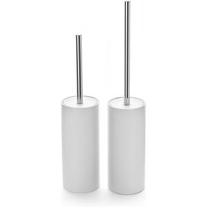 Matt White Ceramic Toilet Brush and Holder Set, Freestanding Toilet Bowl Cleaners Brush, Scrubber Brush for Toilet, Bathroom Accessories with Stainless Handle, Deep Cleaning