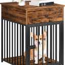 HOOBRO Dog Crate Furniture, Wooden Dog House, Decorative Dog Kennel with Drawer, Indoor Pet Crate End Table for Small Dog, Steel-Tube Puppy Cage, Chew-Proof, Rustic Brown and Black BF01GW03