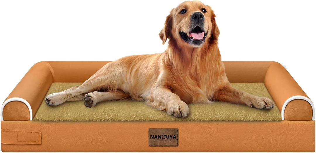 Large Dog Bed Orthopedic Washable: Beds Bolster XL Bed Big XLarge Dogs Egg Crate Foam Couch Sofa Waterproof with Removable Cover - Orange (40.0"L x 32.0"W x 6.5"Th)