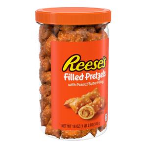 Reese's Filled Pretzels, Peanut Butter Pretzel Nuggets, Crunchy, Ready to Eat, Sweet and Salty Snack, 18oz Jar BBD: 0/24/26