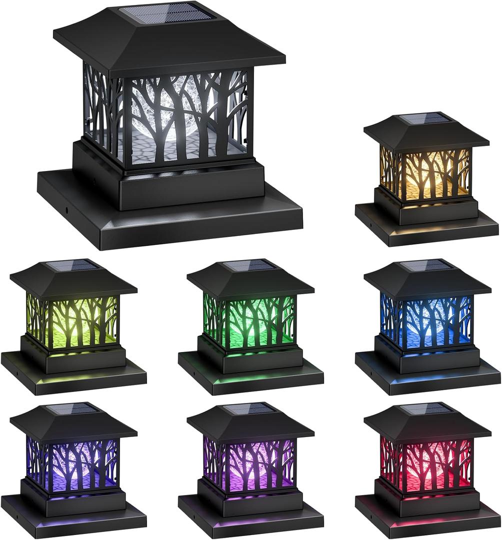 8 Pack Solar Post Cap Lights, Outdoor Fence Solar Powered Cap with Crackle Glass Bulb and 4 Lighting Modes Waterproof Light for Deck Patio or Garden Decor, Fits 4x4 6x6 Wooden Posts