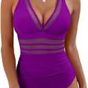BMJL Women's Tummy Control Swimsuits Mesh Sexy One Piece Bathing Suits Slimming V Neck Swimwear XL