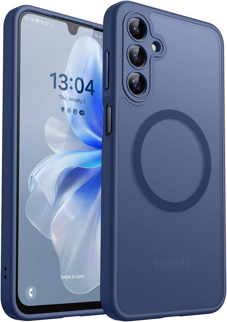 CANSHN Designed for Samsung Galaxy A16-5G Case [Full Camera Protection] [Compatible with Magsafe] Translucent Matte Back Protective Phone Cover, Deep Blue