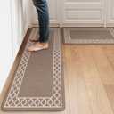 LEEVAN Kitchen Mats Cushioned Anti Fatigue Sets of 2,Waterproof Kitchen Mats for Floor,Non Slip Comfort Modern Beige Kitchen Mat for Sink,Laundry,Home,Office,Desk(17"x29"+17"x47")
