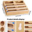 APSARAS USA 5 in 1 Bamboo Foil and Plastic Wrap Organizer for Kitchen Drawer, Ziplock Bag Organizer, Saran Wrap Dispenser with Cutter, Plastic Bag Organizer, Food Storage Bag Organization