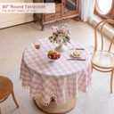 Alsoo Pink Gingham Tablecloth Round 60 inch, Summer Washable Checkered Plaid Table Cloth Cotton Linen Fabric for Mothers Valentine's Day Outdoor Picnic Party
