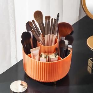 360 Rotating Makeup Brush Organizer With 5 Sections, Spining Countertop Swivel Makeup Brush Holder for Cosmetics, Nail Polish, Art Supply, Bathroom Vanity Desktop Organizer - Orange