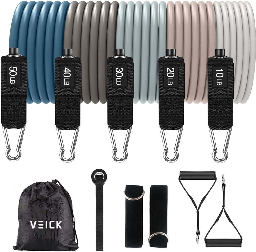 VEICK Resistance Bands, Exercise Bands, Workout Bands, Resistance Bands for Working Out with Handles for Men and Women, Exercising Bands for Fitness Weights Work Out at Home (Gray Blue)