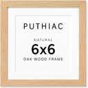 puthiac 6x6 Solid Oak Wood Picture Frame, Fits 4x4 with Mat or 6x6 Without Mat, Wall or Tabletop Display with Stand, Plexi Front, 1 Pack, Natural Oak