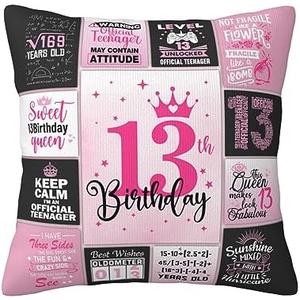 ZUMBULKJ 13th Birthday Gifts for Girls, 13 Year Old Girl Birthday Gift Ideas, 13 Yr Old Girl Presents Decorations for Girls Throw Pillow Covers 18x18 Inch