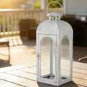 Decorative Candle Lantern 16Inches Outdoor Metal Lantern Hanging Candle Lantern for Indoor Outdoor Home Decor Patio Christmas Decorations, Greyish White