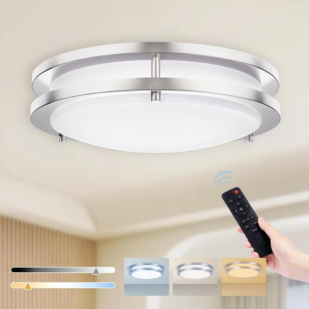 Kalium LED Ceiling Light with Remote 16 Inch Flush Mount Ceiling Light Fixture, 32W 3000K-6000K Adjustable Color Temperature, Dimmable Lighting Fixtures for Kitchen Bedroom Hardwired Installation