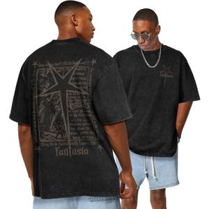 Flafens Oversized Tshirts for Men - Acid Wash Vintage T Shirt Graphic Tees Cotton Crewneck Short Sleeve Loose Tops (Black, M)
