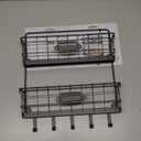 Spectrum Mail and Key Organizer for Wall, Vintage 2-Tier Mail Holder for Wall with 5 Key Hooks, Farmhouse Entryway Key and Mail Holder, Hanging Mail Organizer Rack for Letters Bills, Industrial Gray