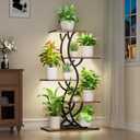 Plant Stand Indoor with Grow Lights - 44" Tall Corner Plant Stands for Indoor Plants, 5 Tiered Metal Plant Shelf, Curved Plant Flower Holder Dispaly Rack for Living Room, Home Patio Balcony (Black)