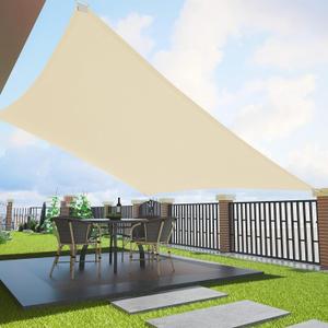 Rectangle 12'x16' Sun Shade Sail Curved for Patio Pool Backyard, 300D Oxford Outdoor Shade Cover, Patio Shades for Deck, Beige