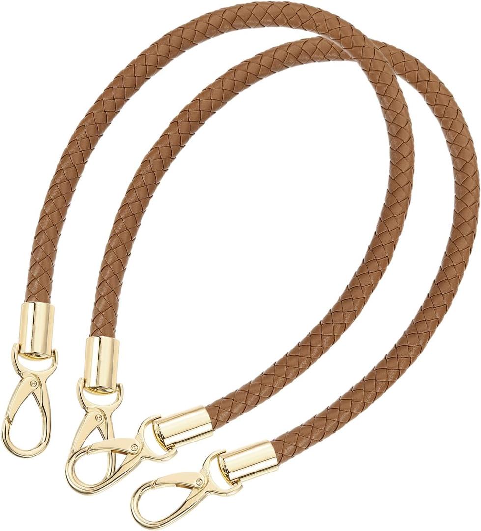 uxcell Leather Purse Strap, 2Pcs 60cm/23.62" Short Leather PU Braided Purse Replacement Handle with Metal Buckles for Underarm Bags, Handbags (Coffee Strap + Gold Clasp)