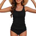Century Star Ribbed Ruched Two Piece Tankini Swimsuits for Women 2025 Tummy Control Bathing Suit with Shorts Swimwear (4-6, Black)