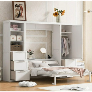 Ball & Cast Ball & Cast Murphy Bed Queen Size,Hideaway Wall Beds with Shelves & Storage Cabinet,Murphy Beds can be Folded,Bedroom Folding Bedframe for Guest Room