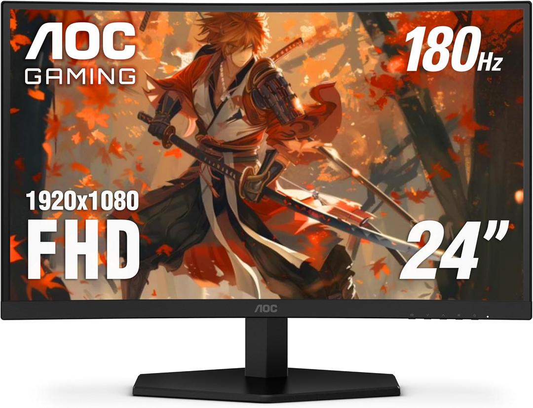 AOC C24G42E 24" Curved 1500R Frameless Ultra-Fast Gaming Monitor, FHD 1080p, 180Hz 0.5ms MPRT, HDMI 2.0 x2, Display Port x1, HDR, Speakers 2W x2, 3-Year Zero-Bright-Dot