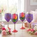 SiliFine 4 Pcs Tulip Party Stemmed Wine Glasses Hand Painted Tulip Flower Drinking Cup Wine Glasses Gifts for Mom Grandmother Mother in Law Birthday Holiday Party Supplies, 23.5 x 10 x 10 cm/ 9.25 x 3.93 x 3.93 inches