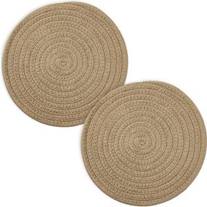 4 Pack Round Woven Placemats,13.8 inch Plate Chargers Brown Jute Thick Place Mats Cotton Jute Rope Braided Tablemats Rattan Tablemats Weave Placemats for Dining Table