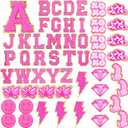 Geosar 54 Pcs Self-Adhesive Chenille Letters Patches Glitter Rainbow Preppy Cute Sew Patches Christmas Letter Craft for DIY Clothing Backpack Bag, (2.17 Inch, Rose Red Letter)