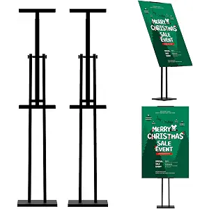 ONCEMORE Heavy Duty Sign Stand, Floor Poster Board Stand, Adjustable Metal Sign Holder Height Up to 60 Inches and 180° Rotation Display Standing Pedestal for Board & Foam, Black