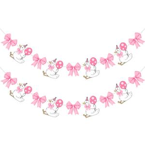 2 Set Goose Theme Banner- Pink One Silly Goose with Bow Style Banner for Birthday Decor & Animal Theme Baby Shower Party Supplies